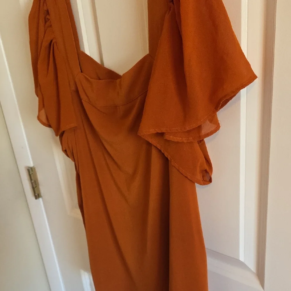 Chic Rust Ruffle Sleeve Blouse - Picture 6 of 7
